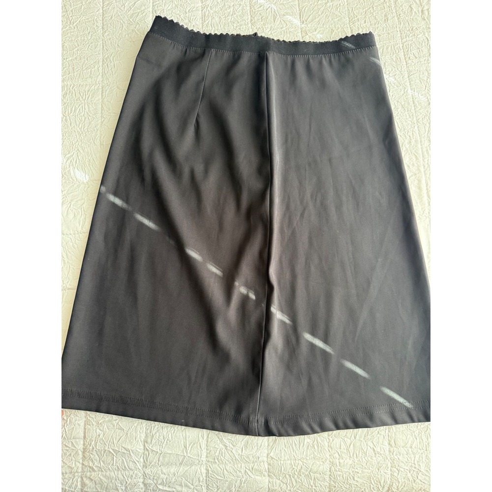 Vintage Blue Black Midi Skirt Scalloped Waist A-Line Stretch Made in USA N879